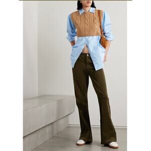 PAIGE Genevieve cotton-blend velvet corduroy flared‎ pants, olive green, 32